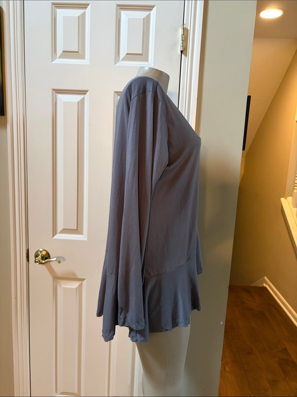 LOGO by Lori Goldstein Long Sleeve V-Neck Ruffle Hem Tunic Top - Gray, med - Picture 4 of 6